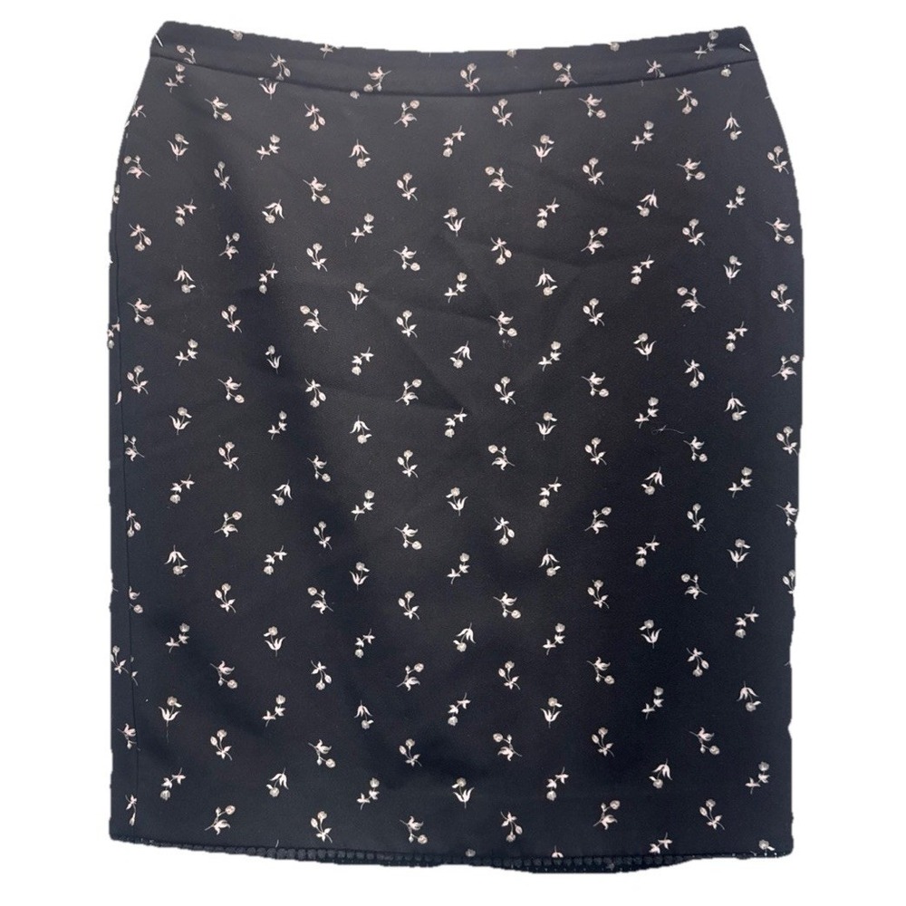 Ann Taylor A Line Flower Print Skirt Black Women's Petite 12P Modest